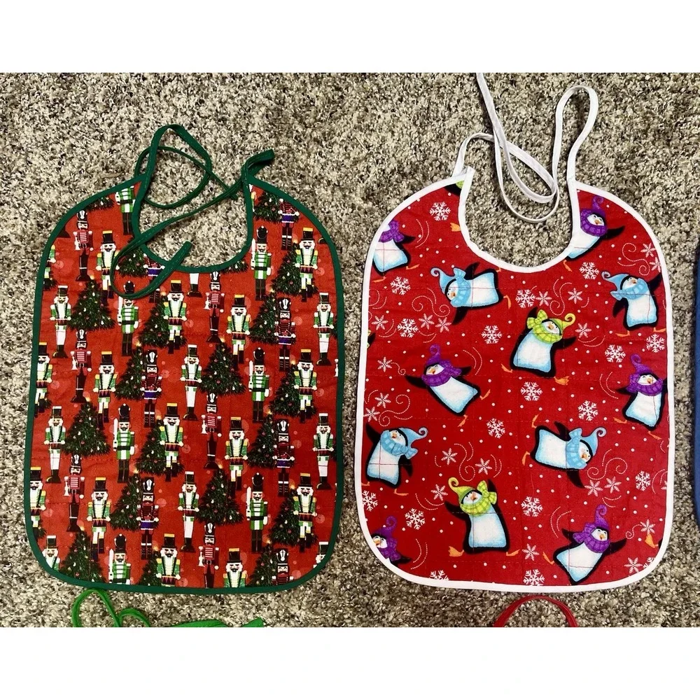 Lot Of 6 Quilted Handmade Christmas Baby Bib Large Size‎ 12